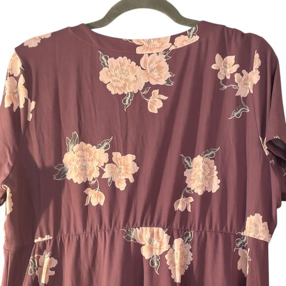 Torrid Womens Plus 1X Dusty Purple Floral Babydoll Wrap Top Stretch Shirt NO TIE - Picture 6 of 10